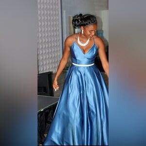 Blondie Nites Blue satin ball gown, floor length